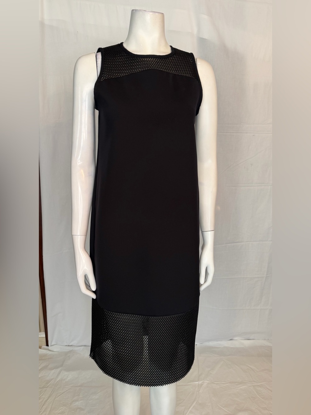 Moncler Black Sleeveless Midi Dress with Mesh Insets